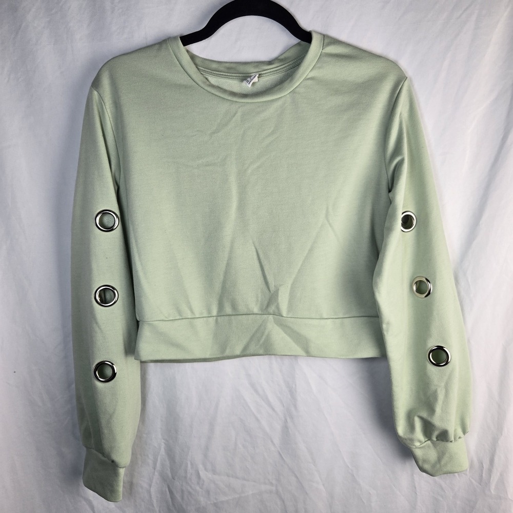 Cropped Sweatshirt Grommets Womens Small Sage‎ Green Indie Sleaze Edgy Unique